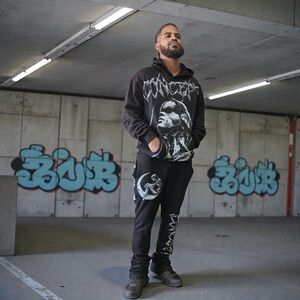 Black Graphic Concept Hoodie and Joggers Set sz various